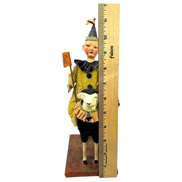 Bethany Lowe Halloween Jester Clown on Sheep w/ Trick Treat Flag Jack o Lantern - Picture 11 of 13